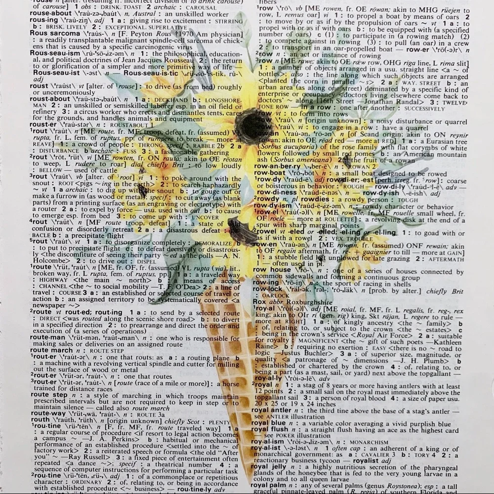 Dictionary Art Print Sunflower Bouquet Waffle Cone, Vintage Art Print